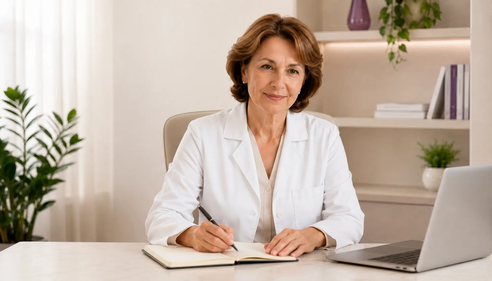 Dr. Cristina Alexandrescu luând notițe în timpul consultației online